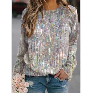 Bellily Glitter Pastel O Neck Drop Shoulder Sweatshirt
